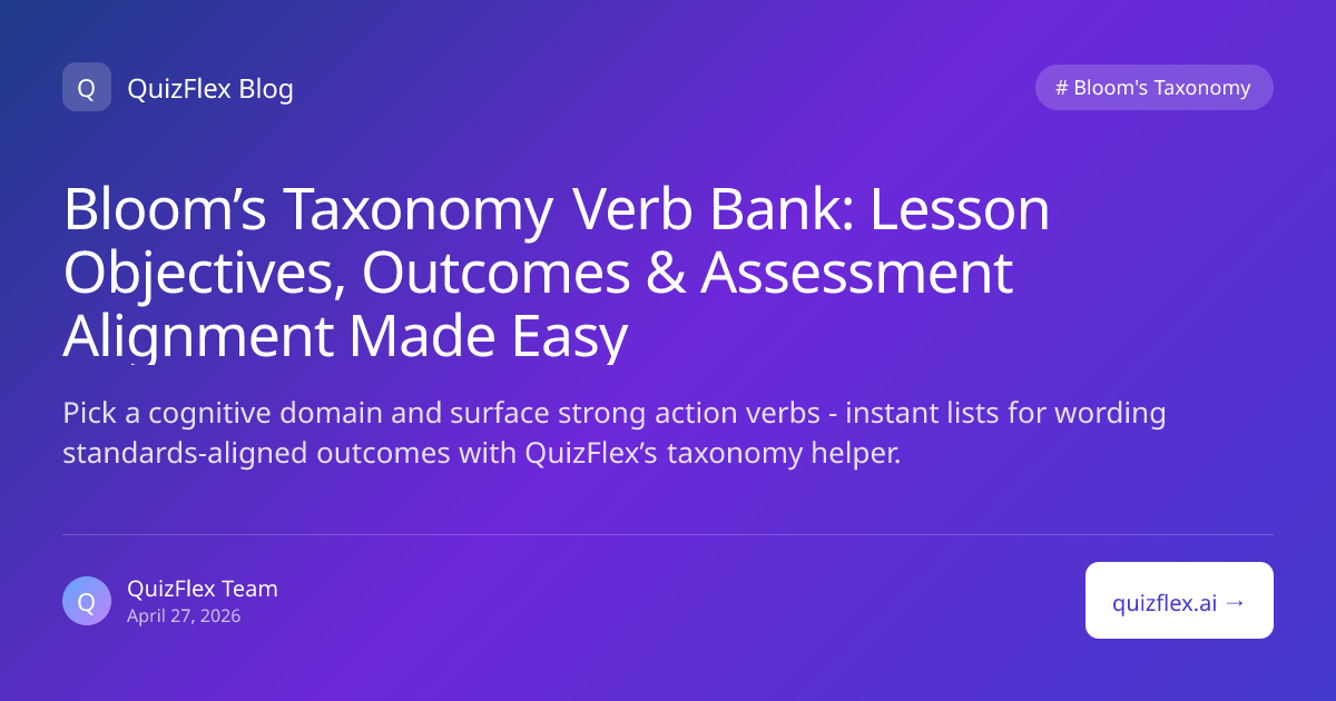 Bloom’s Taxonomy Verb Bank: Lesson Objectives, Outcomes & Assessment ...